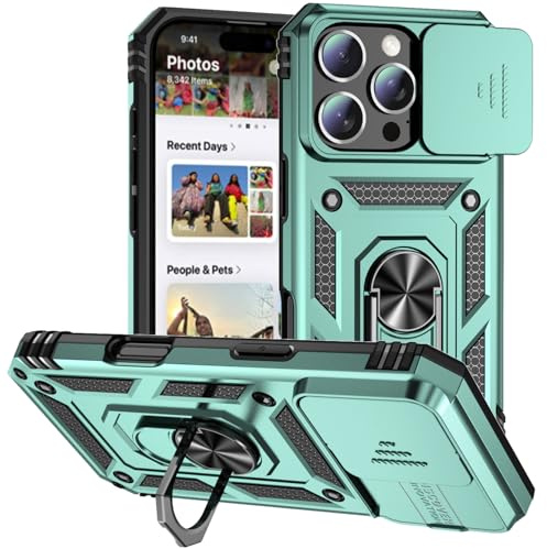 Hitaoyou Phone Case for iPhone 16 Pro, iPhone 16 Pro Case with Camera Cover & Kickstand Military Grade Shockproof Heavy Duty Protective with Magnetic Car Mount Holder Cover Green