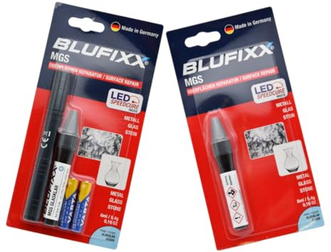 BLUFIXX-Pro Bundle für Metall, Glas und Stein - PRO-EDITION 2024 - SMART REPAIR Reparaturstift für Kratzer, Risse und abgeplatze Kanten mit LED-Lichthärtung