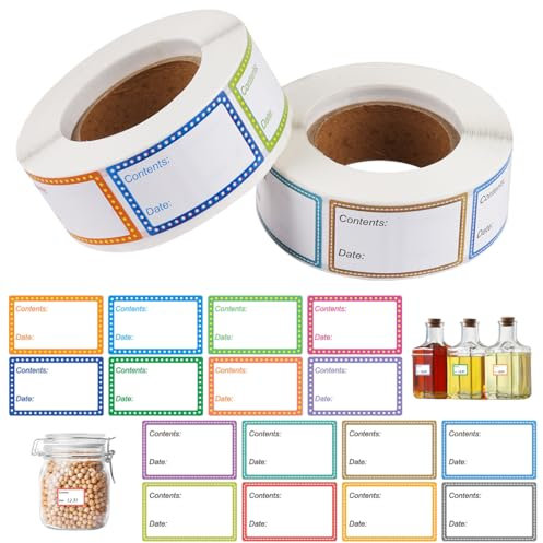 2 Rollos 1000 Piezas Etiquetas Congelador 25 x 40 mm Impermeable y Resistente al Aceite Etiquetas de Fecha Autoadhesivo sin Residuos Etiquetas Adhesivas Cocina para Refrigerador, Frasco, Fiambrera