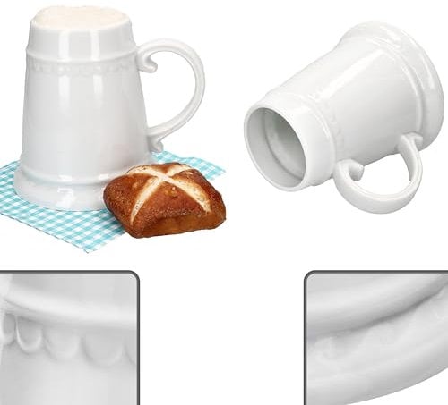 MamboCat Set di 2 brocche per residenza con manico, 0,5 litri, in ceramica bianca conica con rilievo, per 2 persone, per grigliate, feste di club