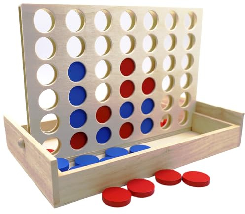 GDJIAJT Vier Gewinnt Holz, Brettspiel 4 Gewinnt Holz, 4 in Einer Reihe Spiel Vertikales Brettspiel, Strategiespiel für 2 Spieler, Pädagogische Spielzeuggeschenke für Geeignet (Holz)