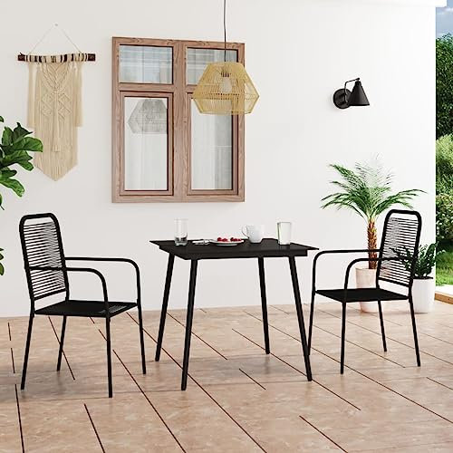 BOWEKAM Home & Garden-3 Piece Garden Dining Set Cotton Rope and Steel Black-Furniture Choice