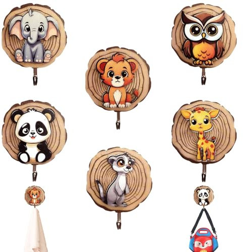 SoeUyd 6 Pièce Porte Manteau Enfant, Patere Enfant, Patere Murale Enfant, Porte-Manteau Animal Sans Perçage pour la Décoration Murale des Enfants, Convient pour L'armoire, Chambre D'enfant