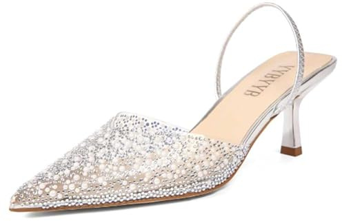 LYMLYB Scarpe da Sposa con Tacco a Spillo e Perle Chiuse da Donna + Tacchi a Spillo con Cinturino Posteriore in Memory Foam e Strass