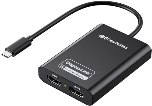 [DisplayLink Certified] Cable Matters USB C to Dual HDMI Adapter | 2x 4K@60Hz, Driver Required for macOS and Windows, for Two Extended Monitors on Mac M1/M2/M3/M4