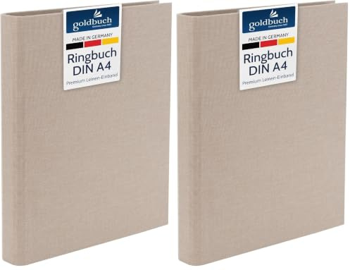 goldbuch 37 211 Ringbuch A4 Summertime Beige, Ordner, Maße 32 x 27,5 x 4,5 cm, Hefter mit 4-Ringmechanik und Klemmbügel, Ringordner Format DIN A4, Einband aus Leinen, Heftordner Hellbraun