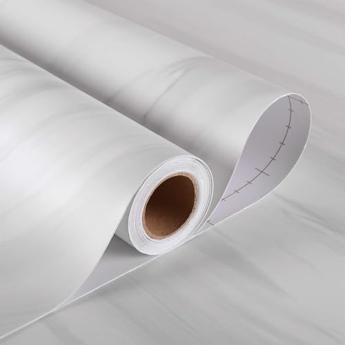 Stickyart Klebefolie Küche Möbel Marmor Folie Selbstklebend Weiß 30 cm x 400 cm Selbstklebende Tapete Küchenrückwand Wandverkleidung Badezimmer Wasserfest Für Küche Wohnzimmer Bad Schlafzimmer