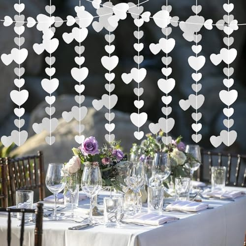 52Ft Hochzeit Deko Girlande, 4 Stück Silber Herz Papier Hängende Girlande | Streamer Doppeltes Herz, Geburtstagsgirlande Deko für Hochzeit Party Valentinstag Geburtstag