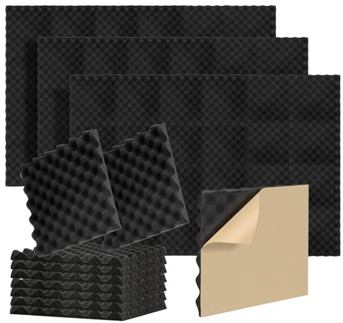 Peviasot Akustikschaumstoff Schallabsorber, 72 Stück Akustikplatten Selbstklebend, Schallabsorber Wand, Schallschutzplatten, für Aufnahmestudios, Podcasts, Gewellt (30 * 30 * 2.5 cm)