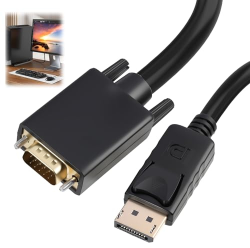 pawpoem DisplayPort to VGA Cable, 1.8M Gold-Plated Adapter Cord, DP to VGA Converter with Secure Latch Design Supports 1080p Full HD for Computer Laptop Monitor Projector Display Connection