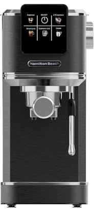 Hamilton Beach Espresso Coffee Machine, BaristaPro 5-in-1, Compact Stainless Steel, LCD Touch Screen Control, Steam Milk Frother, 20-Bar Pressure & Fast Heat, Hot & Iced Coffee, Black - HBC5210B