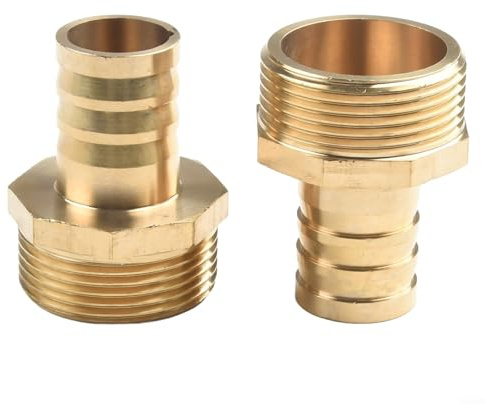 Yuanpgky 2 x Messing-Schlauchverbinder mit Außengewinde-Adapter für Gartenbewässerungsgeräte, Regenzubehör, 1/2 Zoll auf 1 Zoll Armaturen, 12 mm bis 32 mm Widerhaken (1,27 Zoll Außengewinde x 25 mm)