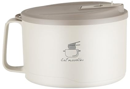 Générique Instant Noodle Bowl With Lid – Stainless Steel Cooker, 1100ml Cereal Bowl, Phone Holder, Dustproof Lid, Handle Boxes For, For Prep