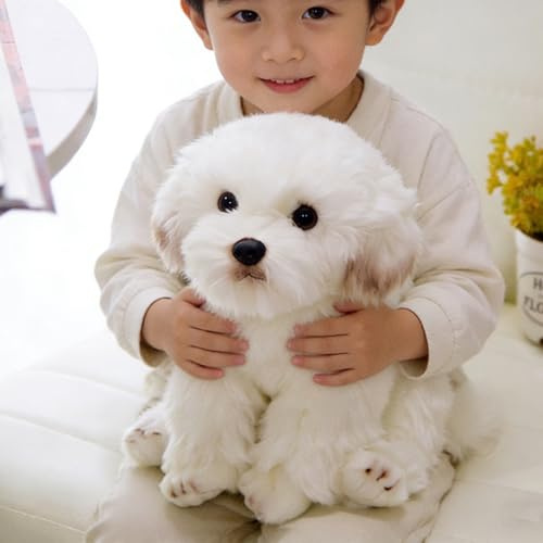 Xiyocadt Malteser Kuscheltier, Hund Plüschtier, Plüsch-Hund, Haustier für Kinder & Erwachsene (33cm*16cm*24cm)
