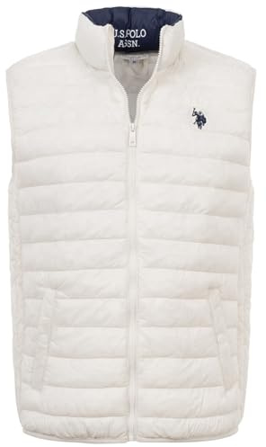 U.S. POLO ASSN. Herren Weste (S-XXL) gesteppt mit hochstehendem Kragen und Druckknopftaschen - P025 Weiss-Navy Größe M - Gr.M