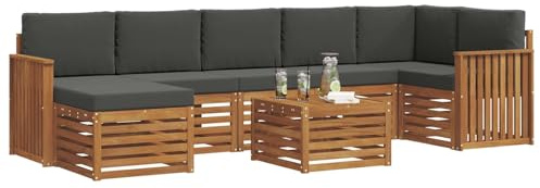 vidaXL Sofagarnituren 8 pcs Natur und Anthrazit Massivholz Akazie, Garten, modernes Sofa-Set für draußen, gemütliche Terrasse, langlebige Lounge und Entspannung