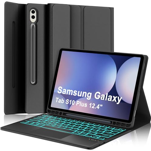 IVEOPPE Tastatur für Samsung Galaxy Tab S10 Plus 12.4” Con Touchpad, Hülle Tastatur für Tablet Samsung Galaxy S10 Plus/S9 Plus 12.4 Zoll 2023/2024, Beleuchtung Magnetisch mit QWERTZ Layout, Schwarz