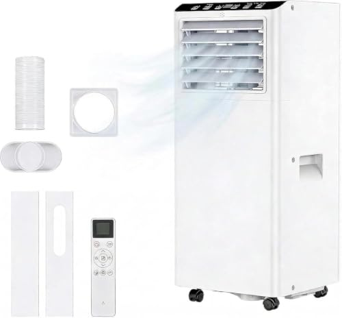Mobile Klimaanlage 9000 BTU, Klimaanlage Mobil Mit Abluftschlauch, Mobiles Klimagerät Leise 55db, Kühlen&Ventilieren&Entfeuchten, 4 Modi, 2 Geschwindigkeiten, 24-Stunden-Timer, 45 m² Abdeckung