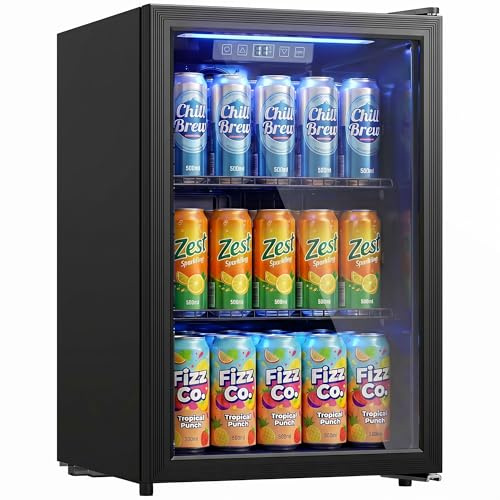 HOMCOM Frigorifero per bevande, 70 l, resistente ai raggi UV, doppia porta in vetro, ripiani regolabili, frigorifero per birra con illuminazione a LED e display, controllo della temperatura per