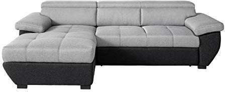Mivano Ecksofa Speedway / Moderne Couch in L-Form mit verstellbaren Kopfteilen und Recamiere / 267 x 79 x 170 / Zweifarbig: Grau-Schwarz