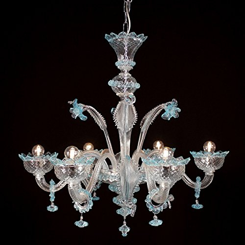 Apollo lámpara de cristal de Murano 6 luces cristal azul
