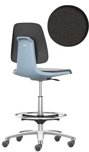 bimos | Arbeitsdrehstuhl LABSIT | Hochstuhl mit Sitz-Stopp-Rollen und Fußring | Sitz mit Stoffbezug | blau