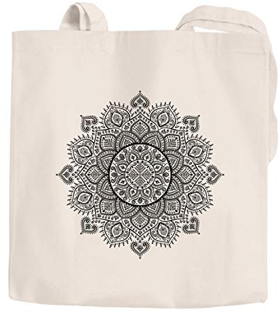 Jutebeutel Mandala Ethno Boho Baumwolltasche Stoffbeutel Tragetasche Autiga® natur-schwarz unisize