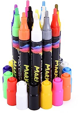 Mila Markers Vaci 11 mehrfarbige Flüssigkreidemarker | Enthält eine Mini-Kreidetafel, 16 Etiketten und 2 Schablonen | 6 mm Wendespitze