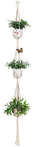 Fliyeong Premium Plant Hanger Macrame 3 Tier Plant Holder Hangers Cotton Rope Hanging Planter Basket for Indoor and Outdoor