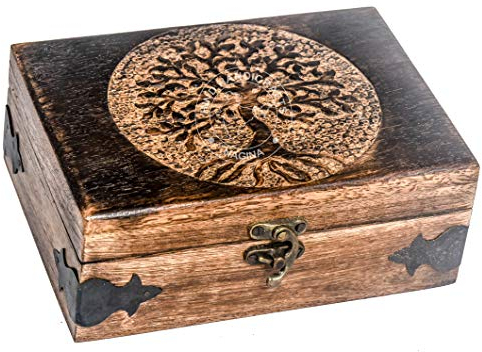 Antike handgefertigte Holz-Urne Baum des Lebens Gravur handgeschnitzte Schmuckschatulle für Frauen Männer Juwel | Wohnkultur-Akzente | dekorative Boxen | Aufbewahrung & Organizer (17,8 x 12,7 x 6,3