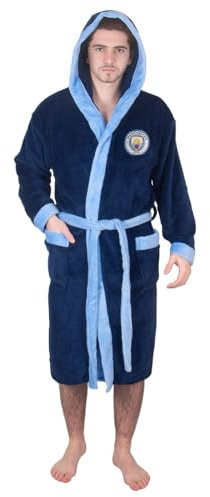 MANCHESTER CITY Mens Dressing Gown Robe Hooded Fleece Official Football