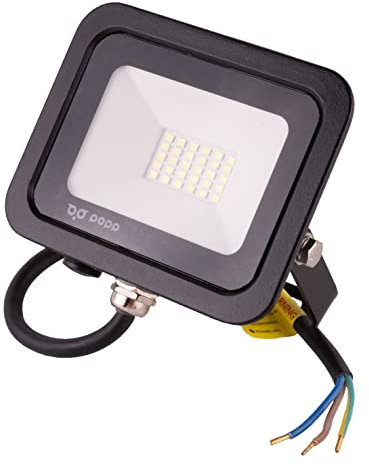 Popp® Floodlight LED Foco Proyector LED para Exterior Negro 20W, luz fría 6000K, Eficiencia Luminosa 85LM/W, Protección contra Sobrevoltajes, Resistente al Agua IP65(20W 6000K)