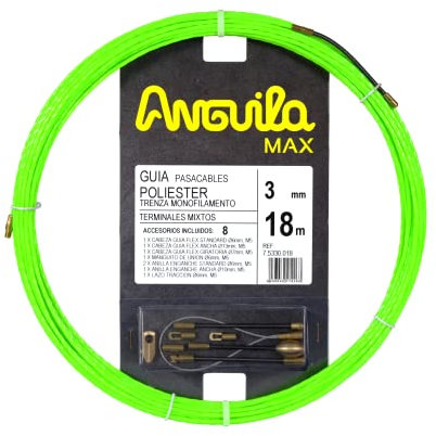 Anguila Max | Guía Pasacables | Tubos Estrechos | Monofilamento | Poliéster Trenzado | Terminales Mixtos | Color Verde | Diámetro 3mm | 18 metros