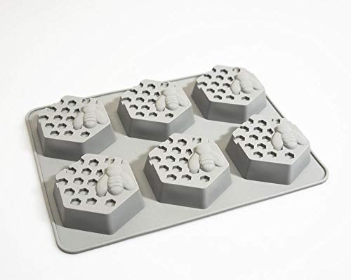 6 Cell Hexagon Honey Bee (Grey) Silicone Baking/Soap Mould - 65ml vol.