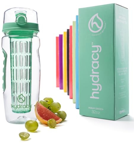 Hydracy Bouteille à Infusion de Fruits avec Etui Long Infuseur et Indicateur de Temps - Grande capacité 1Litre - Sans bisphénol A - Votre Hydratation Santé avec du Goût! Vert Printemps