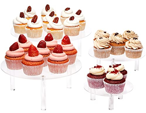 Round Acrylic Cake Stands Clear Dessert Display Holders in 4 Sizes (4 Pack)