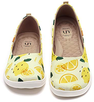 UIN Lemon Juice Damen Zitronensaft Geschlossene Ballerinas Bequeme Mode gemalte Wanderschuhe Slip On Schuhe Canvas Gelb(39)