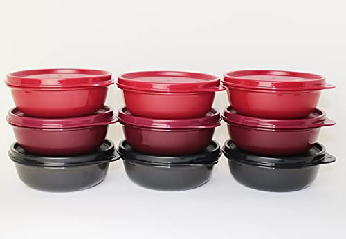Tupperware Multicolored Hitparade 10 Count 300 ml 3 x Black + 3 x Wine Red + 3 x Red + Mini Pink Cup, 13 cm (L) x 13 cm (W) x 5 cm (H), Stackable Snap Closure Containers