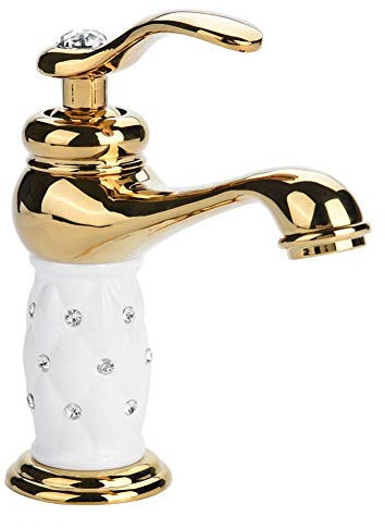Haofy Rubinetto del Bagno, Miscelatore in Ottone Massiccio Rubinetto dell'Acqua Calda/Fredda con Ornamenti per Lavello del Lavabo per L'uso della Cucina del Bagno di Casa Dell'hotel(d'oro)