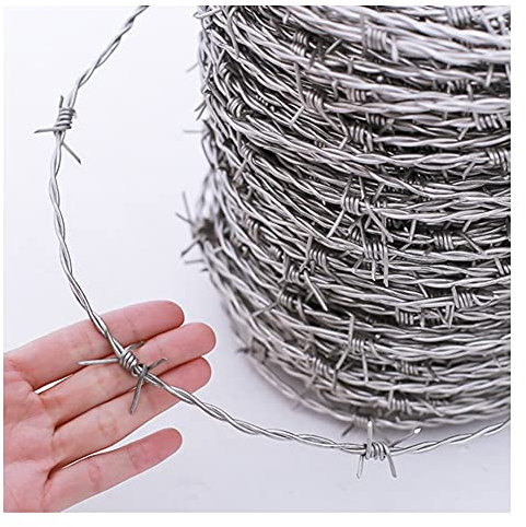 Filo Spinato In Acciaio Inossidabile | Barriera Di Recinzione Di Sicurezza | Filo Da 2,3mm | Barbe A 4 Punte Da 15mm | Resistenza Alla Ruggine | Perfetto Per Giardino, Cortile, Pascolo