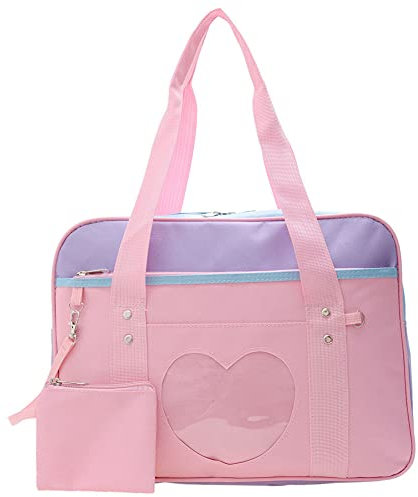 Ita Bag Herz Japanische Tasche Nette Frauen Klares Herz Patchwork Kawaii Große Umhängetasche Leinwand Handtasche Frauen Laptop Tote Reisetasche Anime Schultasche JK Tasche Reisetasche