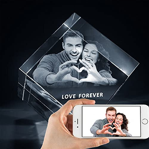 Photo en Cristal 3D Personnalisée - Cadre Gravé au Laser pour Mariage, Anniversaire, Saint Valentin