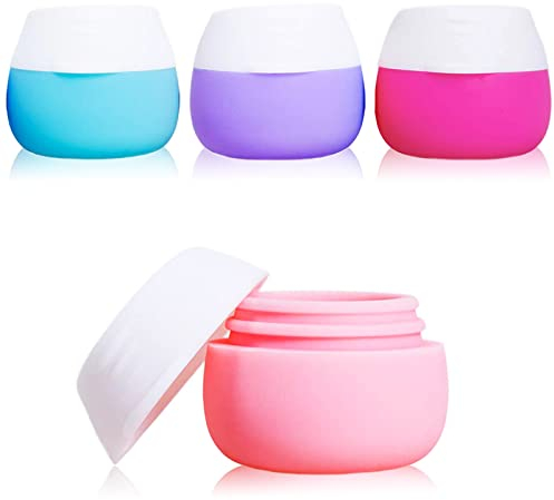 Gemice Travel Containers for Toiletries, Silicone Cream Jars, TSA Approved Travel Size Containers Leak-proof Travel Accessories with Lid for Cosmetic Makeup Face Body Hand Cream (4 Pieces)