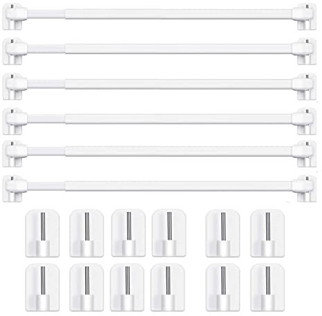 BANJILI-Asta per Tende Plastica Regolabile Bastoni per Tende Estensibili per Finestre Armadietto Aste per Barre Palo Binari per Tende Autoadesivo per Casa, Bianco, (6 PEZZI-30-50CM)
