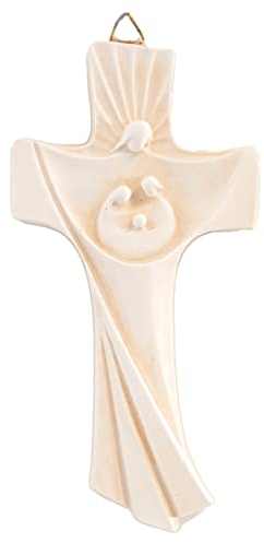 Holy Family Crucifix Holy Family en forme de croix 16 cm en résine et marbre en poudre murale/clé moderne | unique en son genre | produit fait main en Italie