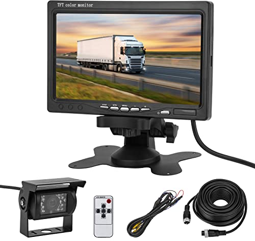 CICMOD Cámara de Marcha Atrás con 7'' TFT LCD Monitor 12-24 V Cámara de Visión Trasera 18 IR Conector de 4 Pine Universal para Camiónes Remolques Autobuses RV Caravanas