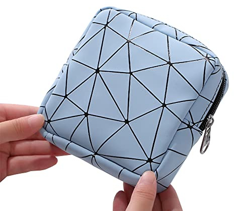 2PCS Sanitary Napkin Storage Bags, Sanitary Pouch, Portable Sanitary Napkin Pads Storage Case, Feminine Menstruation Period Bag, Menstrual Cup Pouch with Zipper for Teen Girls Women Ladies - Blue