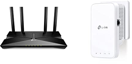 TP-Link Routeur WiFi 6, AX 3000 Mbps bi-Bande, 5 Ports Gigabit, Port USB 3.0, 4 antennes & Répéteur RE330 Amplificateur AC1200, Extender jusqu'à 120㎡