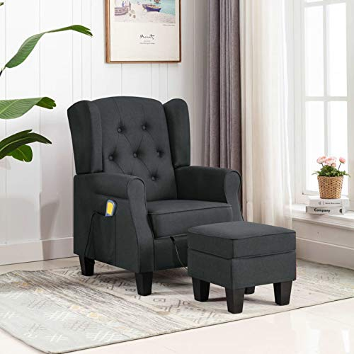 Tidyard Massagesessel mit Fußhocker Fernbedienung Elektrisch Fernsehsessel Relaxsessel TV Sessel Dunkelgrau Stoff