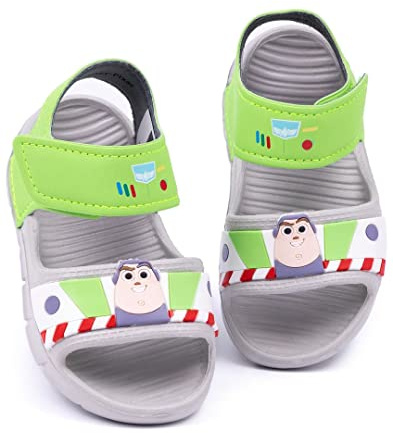 Disney Toy Story Buzz Lightyear Kids Sandals | Boys Sliders with Supportive Strap | Green & Grey Summer Pool & Play Shoes for Toddlers | Slip-on Beach Footwear | Fun Merchandise Gift for Children